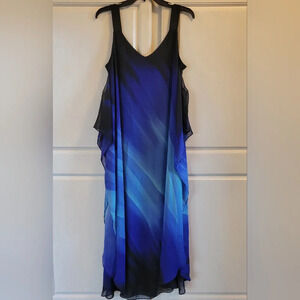 Radzoli Blue Ombre Gradient Chiffon Flowy Maxi Dress